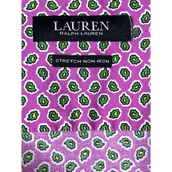 Lauren Ralph Lauren Pink Stretch Non Iron‎ Button Up Blouse Band Collar XL - Picture 6 of 11